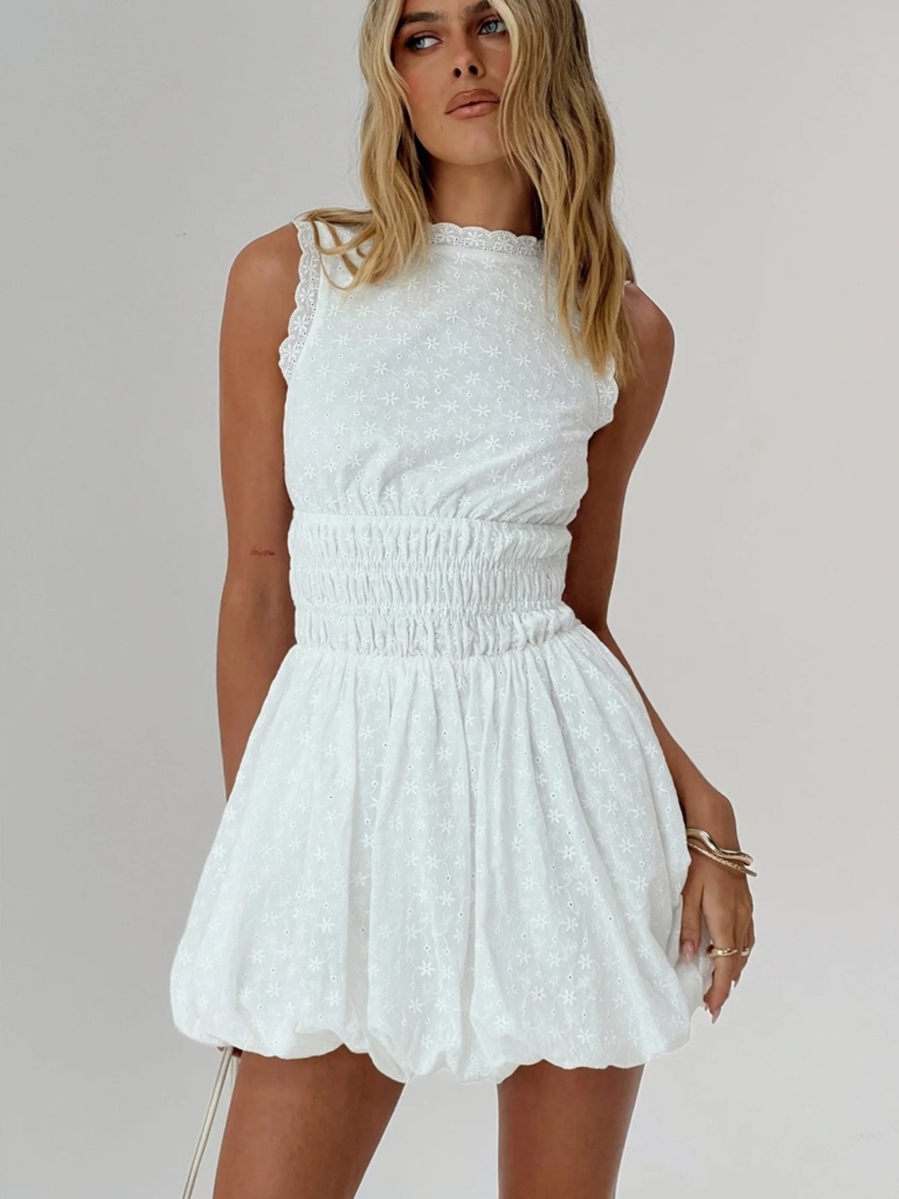 NWT Princess Polly Vittoria Bubble Hem Mini Dress White | Size 10